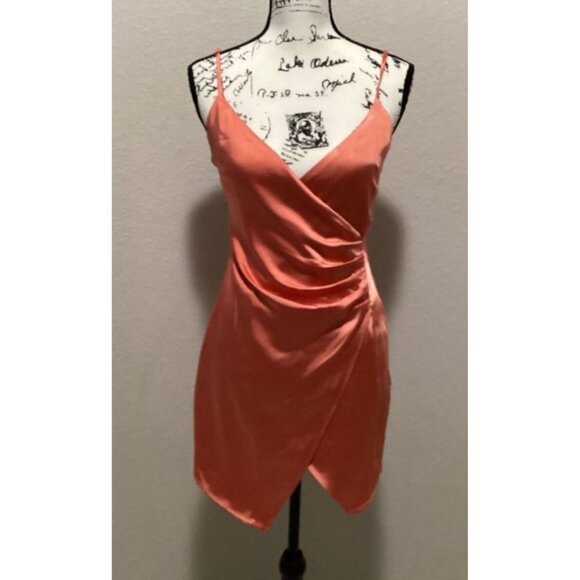 Forever 21 Coral Satin Wrap Dress With Spaghetti Straps Size S - Picture 1 of 6